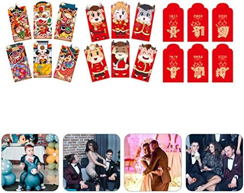 Plic roșu chinezesc Nuobesty 18buc plicuri roșii de Anul Nou Chinezesc 2021 Zodiac Bou pachete de bani norocoși pachete roșii chinezești Hong Bao pentru nunta de Crăciun Plicuri de nuntă