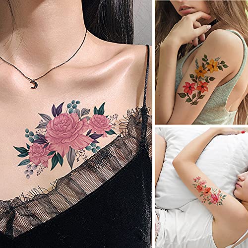 Tatuaj temporar Hoojan flori Sexy colorate trandafir tatuaje false seria de flori autocolante de artă corporală pentru femei