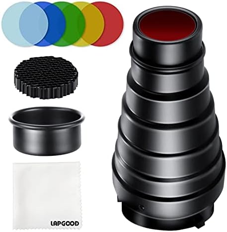 Aliaj de aluminiu conic Studio Snoot Kit cu 5 piese filtre de Gel de culoare și grila de fagure de miere pentru Bowens Mount Strobe Moonlights Flash Speedlight