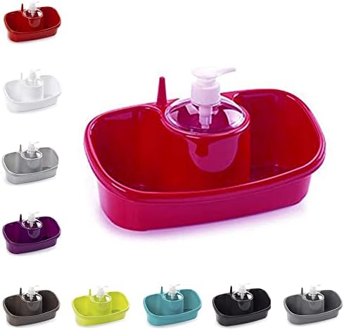 Plastic 3 în 1 spălare distribuitor de săpun lichid cu cap de pompă și suport pentru burete pentru baie de bucătărie, distribuitor de săpun pentru chiuvetă, raft de organizator de chiuvetă portabilă