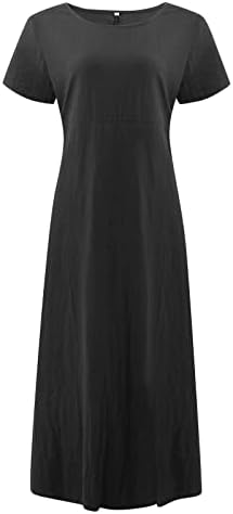Amxyfbk pentru femei de vară culoarea solidă cu mânecă scurtă rochii de echipaj-gât de bumbac liber bumbac rochie de lenjerie simplă maxi sundress