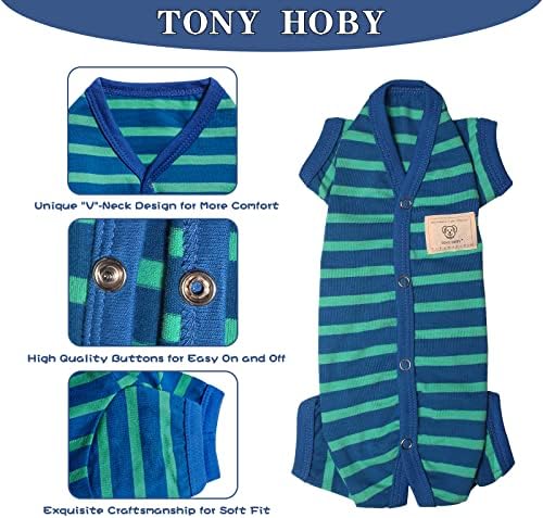 Pijamale de câine Tony Hoby pentru femei/masculine, salopetă pentru câini cu dungi pentru un câine mediu mediu, moale și confortabil