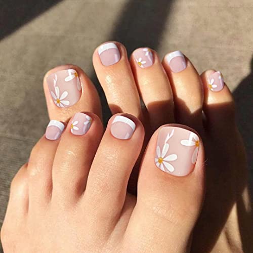 Vara apăsați pe unghiile de la picioare și apăsați pe unghii cu alb Daisy Design pentru fete și femei Zilnic Wear Holiday Beach
