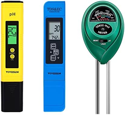 VIVOSUN Digital pH Meter, TDS și EC Pen pentru apă, Tester de umiditate a solului