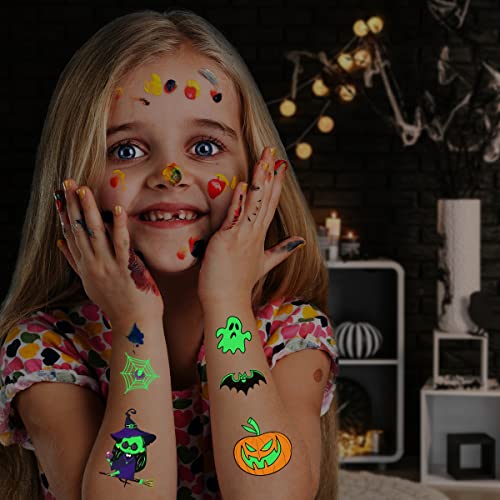 Jcfire Halloween tatuaje temporare pentru copii, strălucire în tatuaje întunecate autocolante cu craniu de dovleac monstru fantomă pentru petrecerea de Halloween favorizează decorarea