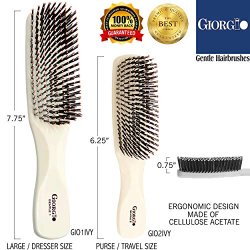 Giorgio GIO1-2IVY Set de fildeș de 2 perie de păr blândă de detangler pentru bărbați pentru femei și copii. Peri moi pentru
