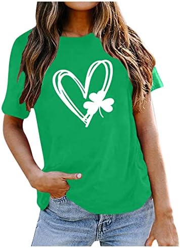 Femei St Patricks Day Tricou cu mânecă scurtă casual Love Print rotund Graphic Graphic Print Tee Top Bluză de top