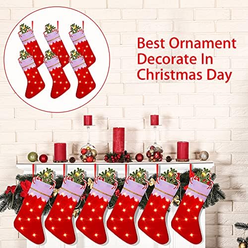 Satinior 6 bucăți ciorapi de Crăciun cu lumini LED de 14 inci XMAS XMAS CONSTRUCTATE CĂTRE STOCURI STOCURI DE PĂRȚI DE țesături fără țesut pentru petrecere sezonieră pentru vacanță în familie
