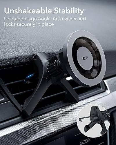 ESR Halolock Magnetic Car Mount, compatibil cu montarea auto Magsafe, pachetul de baterii Magsafe Metallic Grey Halolock cu cablu USB-C, 10.000mAh Bank Wireless, negru