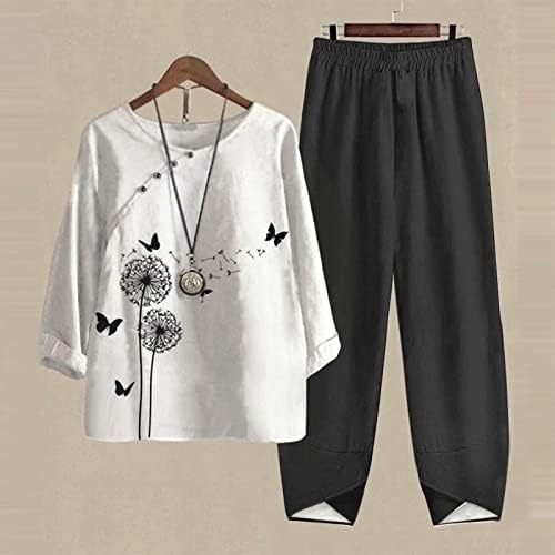 Rbculf femei Bumbac lenjerie tricouri și florale Sweatpant 2pc Set Plus Dimensiune Vrac Casual tricou Pulover Topuri pantaloni