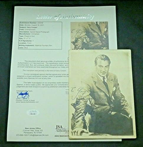 Rare Gary Cooper Legendary Actor semnat 5x7 Fotografie de epocă cu scrisoare JSA completă - Fotografii MLB autografate