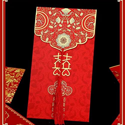 MYCHUJIAN 6 Pack Chineză nunta Plicuri roșii-norocos bani cadou numerar pachete Hong Bao pentru nunta-ciucuri 3D Metal Fu Decor
