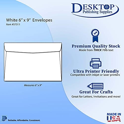 Gros 28lb alb 6 x 9 Plicuri - 25 plicuri Pack - Gummed broșură clapă - 6x9 Inch - pentru profesionale, de afaceri, școală, sau acasă