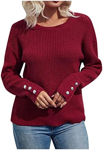 YMOSRH Women's Fall Haines pulovere de toamnă Culoare solidă cu mânecă lungă pulover tricotat Modă
