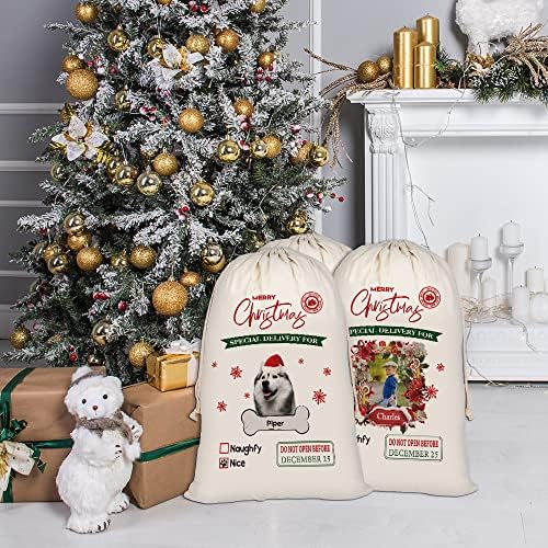 BAGEYOU personalizate Cat Santa saci minunat Sphynx Cat Santa sac de Crăciun Xmas cadou cu cordon Bumbac lenjerie 19.5x31.5