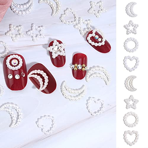 100buc perle unghii farmece Multi-formă acrilice inima stele cerc Bowknot drăguț asortate perle albe 3D Nail Art farmece pentru Nail Art DIY Crafting