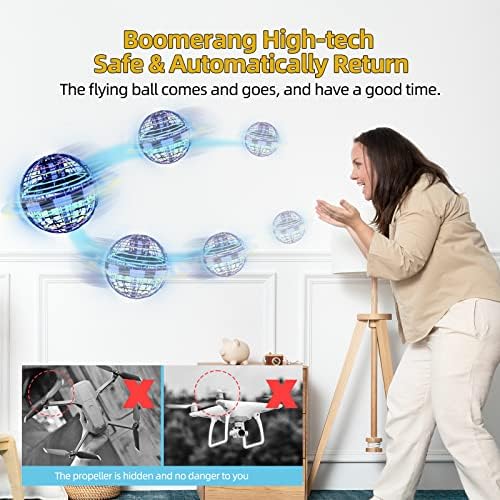 Honshine Flying Orb Ball Pro, la 360 ° rotativ cu o minge de boomerang controlată manual cu 2 baghete magice, reîncărcabile Jucării spinner Drone Drone cu lumini LED pentru băieți pentru copii pentru copii în interior jocuri în aer liber