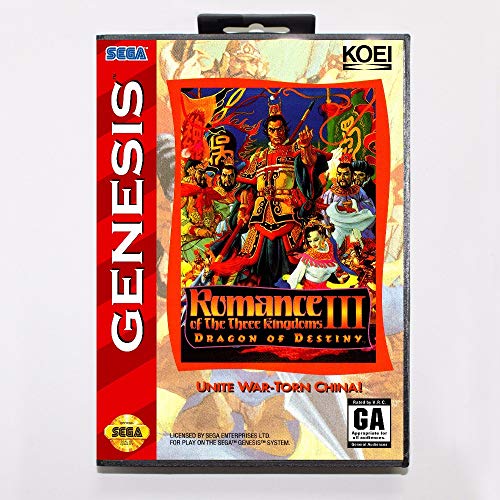 Aditi Romance of the Three Kingdoms III Dragon of Destiny 16 Bit MD Card cu cutie de vânzare cu amănuntul pentru Sega Mega