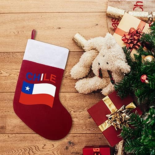 Steagul Chile Christ Christmas Stocking Ornamente Hanging Classic Bag pentru cu manșetă albă pentru decorațiuni pentru petreceri