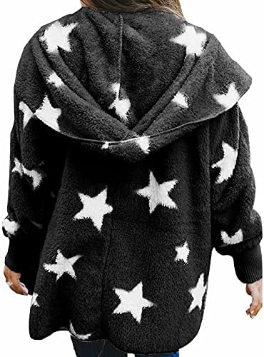 Usuming Hooded îmbrăcăminte exterioară Cardigan pentru femei vrac Oversize Maneca lunga buzunare haina cinci colțuri stele