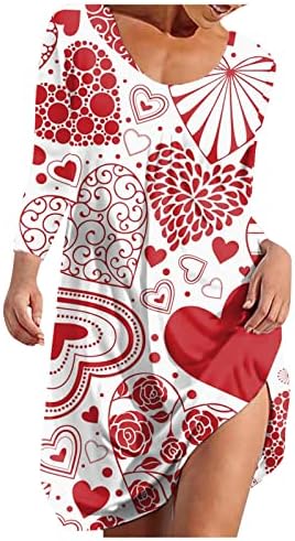 Rochii de cămașă de vacanță pentru femei Jinlile pentru femei cu mânecă lungă cu gât rotund cu inimă casual imprimeu rochie