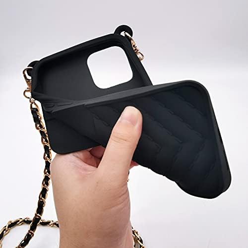 LUVI pentru Crossbody iPhone 14 Pro portofel caz cu gât curea Lanyard card de Credit titularul pungă geantă de mână caz pentru femei Fete silicon cauciuc moale protecție acoperi pentru iPhone 14 Pro Negru
