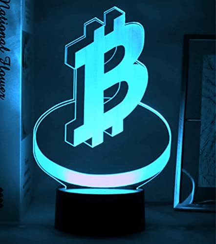 Molly Hieson 3d Bitcoin LED LED LED tactil comutator decor de masă de masă optic Lămpi de iluzie 7 Lumini de schimbare a culorilor