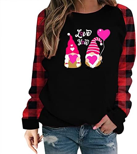 Buffalo Plaid cu mânecă lungă Tops Women, Adolescen Fete Valentine Day Fashion Fashion Raglan Cămașă Crewneck tunică pulover