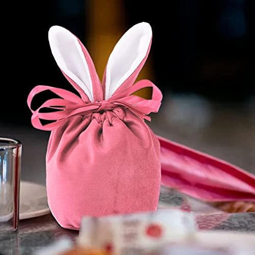 Dbylxmn pungi de cadouri de Paște iepuraș de Paște urechi cu cordon pungi de bomboane pungi de Paște Genți de catifea pentru