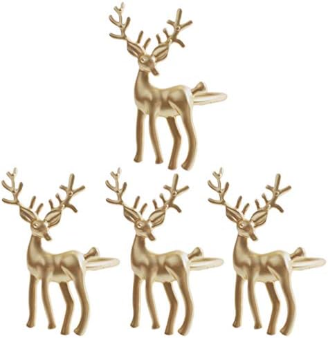 Adoofan Masă de nuntă Decor de șervețel de Crăciun Suportari Chic Chic Golden Elk Reindeer Ringuri de șervețel deținători pentru