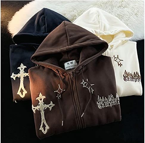 Coriresha pentru femei Y2K cu glugă estetică cu glugă de hanorac încrucișat cu stele imprimate jachetă cu fermoar vintage