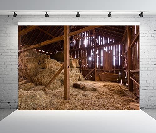 BELECO 5x3ft Fabric fermă fundal hambar vechi cu baloți de paie Country fotografie fundal Baby Shower Banner nou-născut Photoshoot