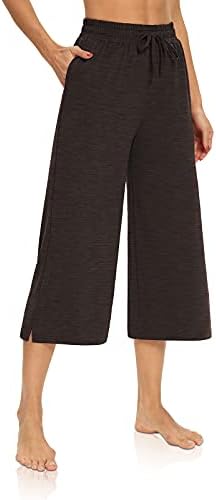 DIBAOLONG femei Capri pantaloni largi Yoga pantaloni largi Cordon confortabil Lounge pijama Capris Sweatpants cu buzunare