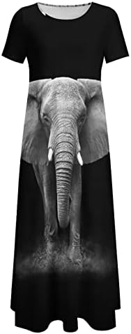 Africa Elephant femei rochie lunga Crewneck Maxi rochie Casual Swing Rochii de seara