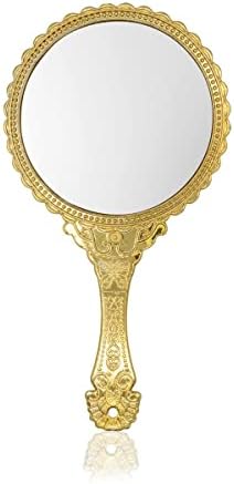 Oglindă de mână Oman 11,5 inci, oglindă portabilă cu mâner, oglindă portabilă, machiaj personal oglindă rotundă - auriu