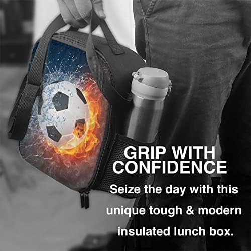 Cutie de prânz durabilă izolată ZHXR cu curea de umăr, geantă de prânz pentru școală de fotbal cu foc și apă pentru copii/adulți,