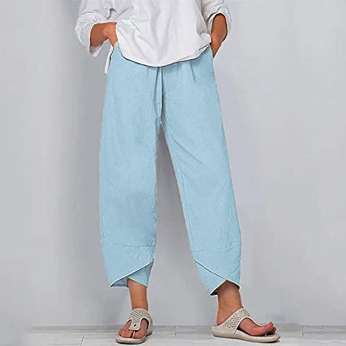 Pantaloni pentru femei talie mare elastic Vrac se potrivi S-5XL cu buzunare largi picior lung solide pantaloni