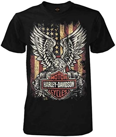 Harley -Davidson pentru bărbați, libertate pentru bărbați, cu mânecă scurtă, tricou de gât - negru