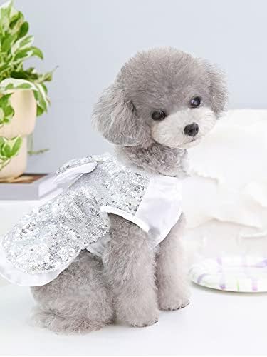 Qwinee Glitter Sequin Design rochie pentru câini Decor arc Decor rochii prințese pentru pisică câine de vară rochie drăguță
