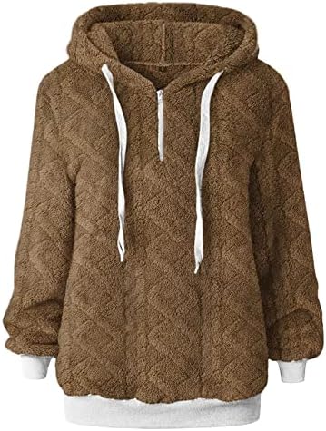 Haine de iarnă pentru femei calde fuzzy fugar fleece tops doamne libere potrivite mânecă lungă confortabilă 1/4 glugă de pulovere