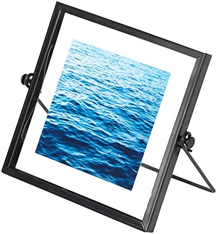 Metal modern plutitor pe tabletă pătrată foto foto cu capac de sticlă și suport de șevalet, negru 4 x 4
