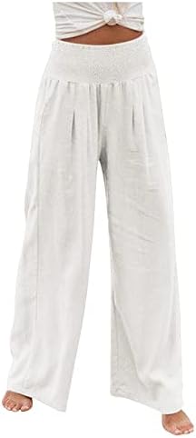 Pantaloni Iaqnaocc pentru femei, lenjerie de bumbac confortabilă pantaloni de plajă cu talie înaltă cu talie cu buzunare