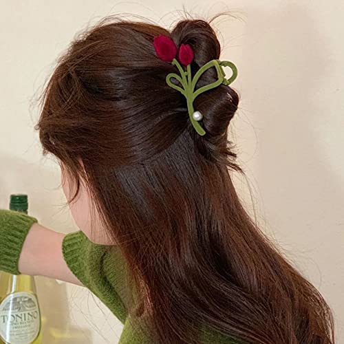 Clipuri de păr colorate de caleale, clemă de păr de lalele, metal drăguț, flocking Clipuri de păr cu flori, accesorii creative