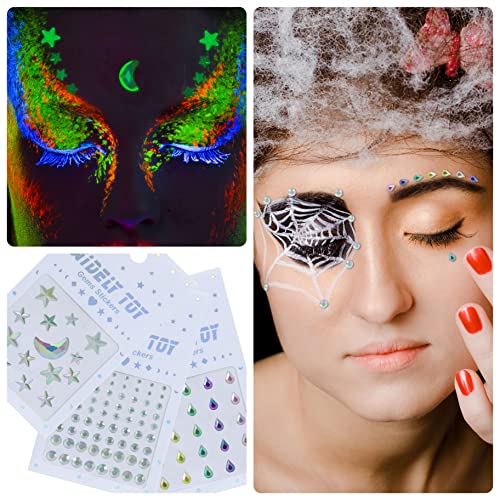 12 seturi Noctilucent Face Jewels-Luminous Face Gems-Halloween Fluorescent Stras autocolante Eye Body Euphoria machiaj bijuterii
