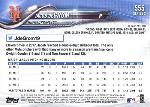 Seria Topps 2018 2555 Jacob Degrom New York Mets Baseball Card - Gotbaseballcards