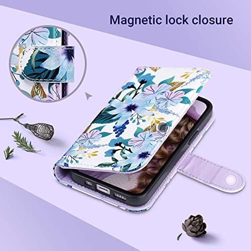 ULAK compatibil cu iPhone 13 Mini portofel caz pentru femei cu titularii de card de Credit, proiectat Flip PU piele Kickstand Shockproof capac de protecție pentru iPhone 13 Mini 5.4 inch, floare