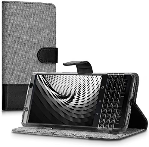 kwmobile portofel caz compatibil cu BlackBerry KEYone-caz Tesatura si Faux din piele Telefon Flip Cover-Gri / Negru