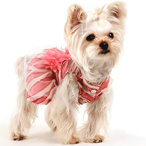 Rochie de câini cu flori Tulle, XS, roz, haine de câine feminin pentru câini mici fată, îmbrăcăminte pentru pisici, îmbrăcăminte