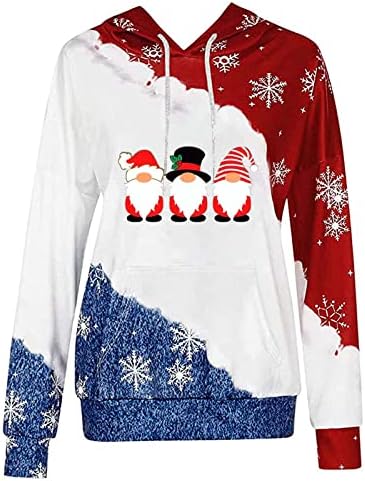 Topuri de Crăciun fericit - glugă cu glugă pulovere pentru femei cu mânecă lungă cu mânecă lungă cu mânecă cu buzunare cu buzunare