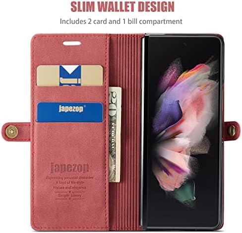 Carcasă Samsung Galaxy Z Fold 3 cu suport S Pen,Carcasă Portofel Galaxy Z Fold 3 cu suport pentru Card Kickstand blocare magnetică
